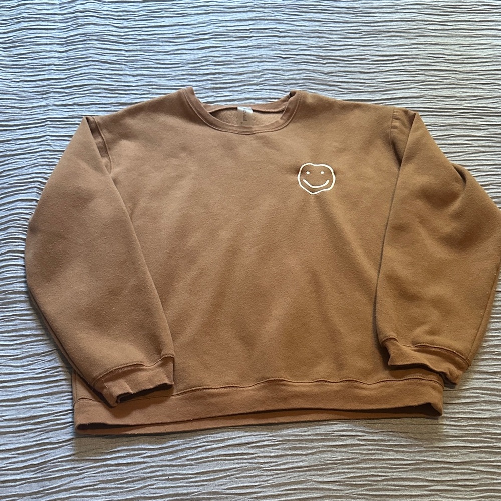 Altar’d State Revival Brown Smiley Face Crewneck- Size Medium- EUC